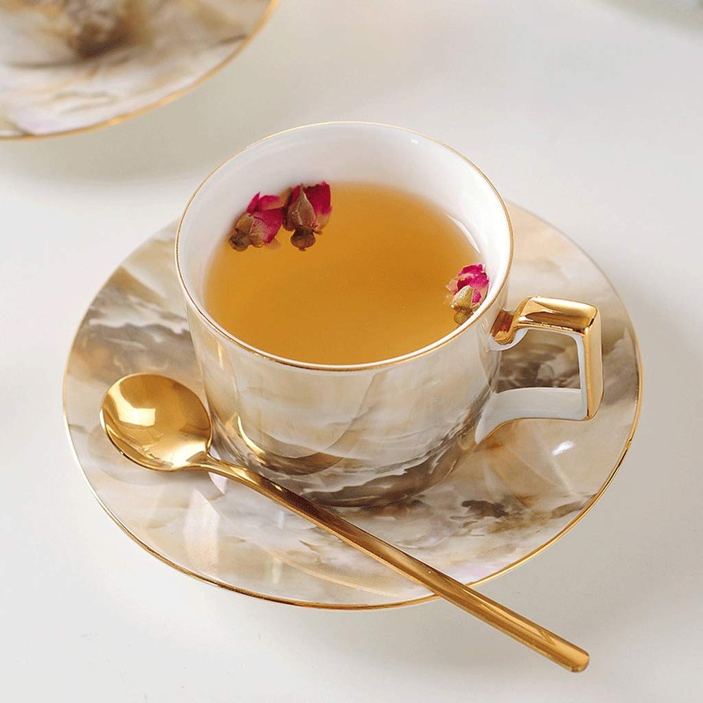 Ceramiczny kubek 250ml Marb Filiżanka do kawy i spodek Luksusowa porcelana kostna Angielski Afternoon Tea Czarna herbata Kwiatowy kubek do herbaty Zestaw do herbaty Spersonalizowany kreatywny cerami