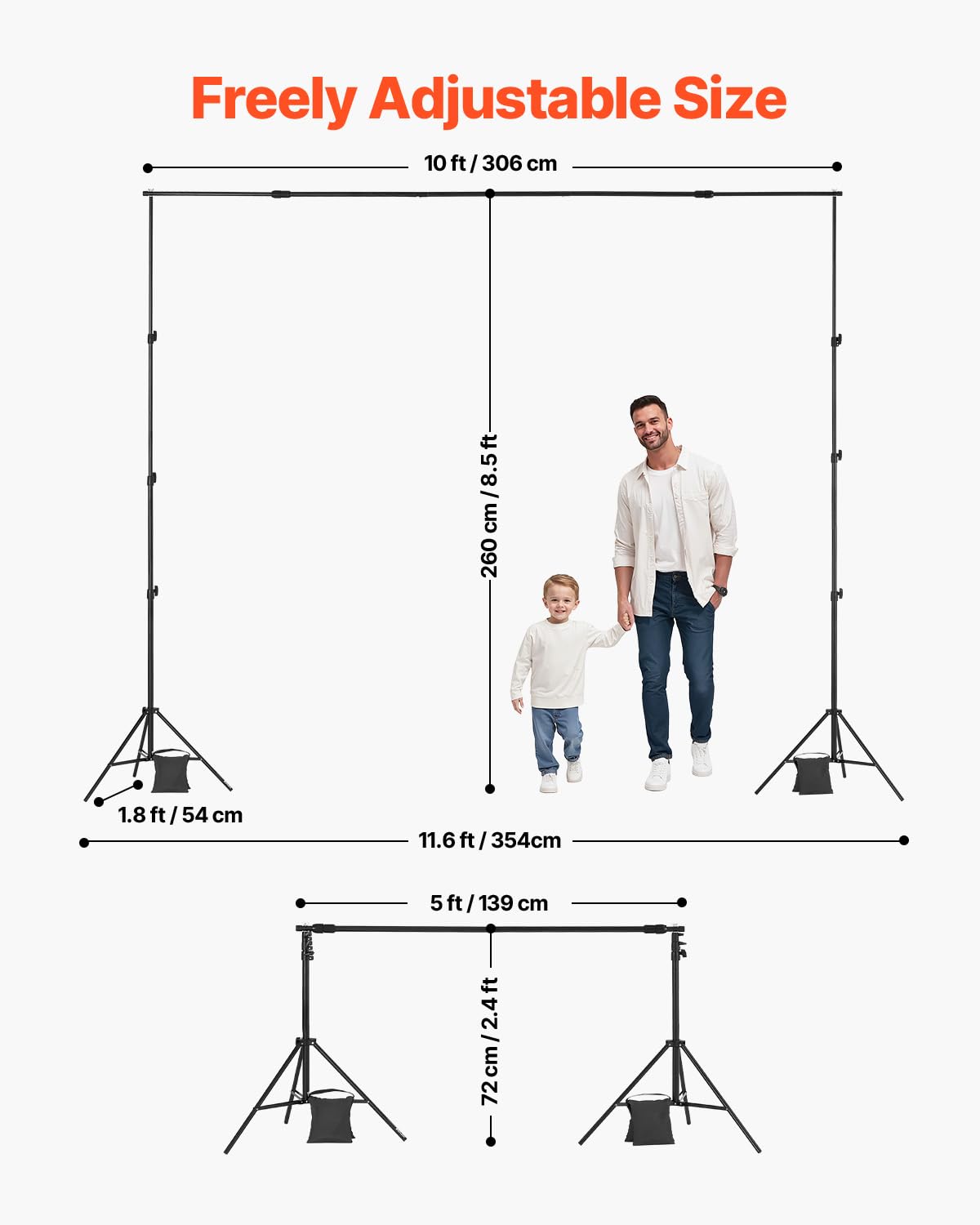 VEVOR Stojak na zdjęcia 260 x 300 cm, regulowany stojak na zdjęcia, ze stali węglowej, z 2 statywami, do projekcji, ślub, studio, fotografia, wieczór, wystawa