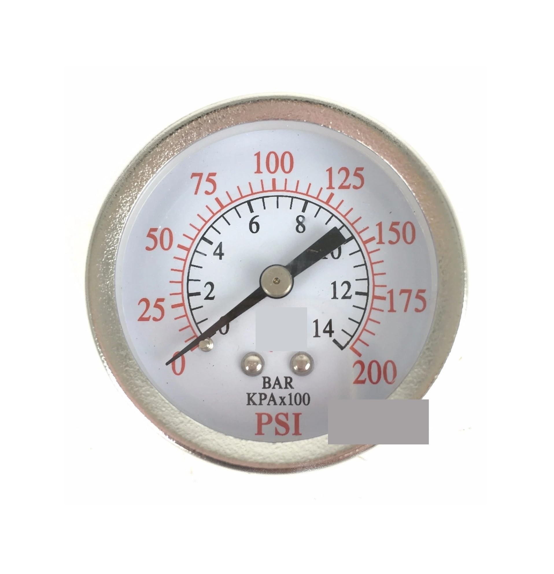 Miernik ciśnienia powietrza 1/8" NPT, tylna tarcza środkowa 2" - 0 do 200 PSI
