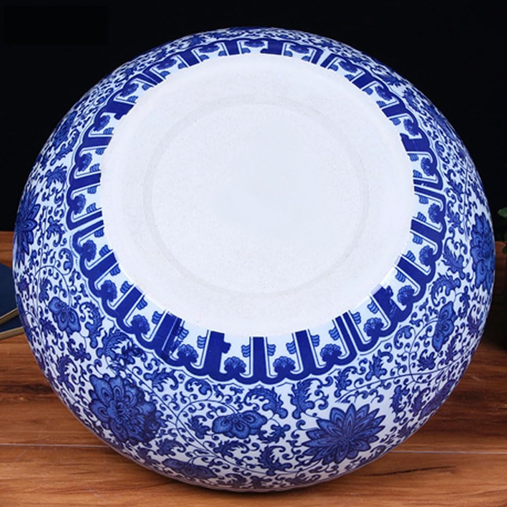 Jingdezhen niebiesko-biała porcelanowa doniczka z podstawą, dekoracyjna lilia wodna i wzór kwiatowy, okrągła doniczka, ceramiczna miska do sadzenia roślin domowych, hydroponiki, sukulentów
