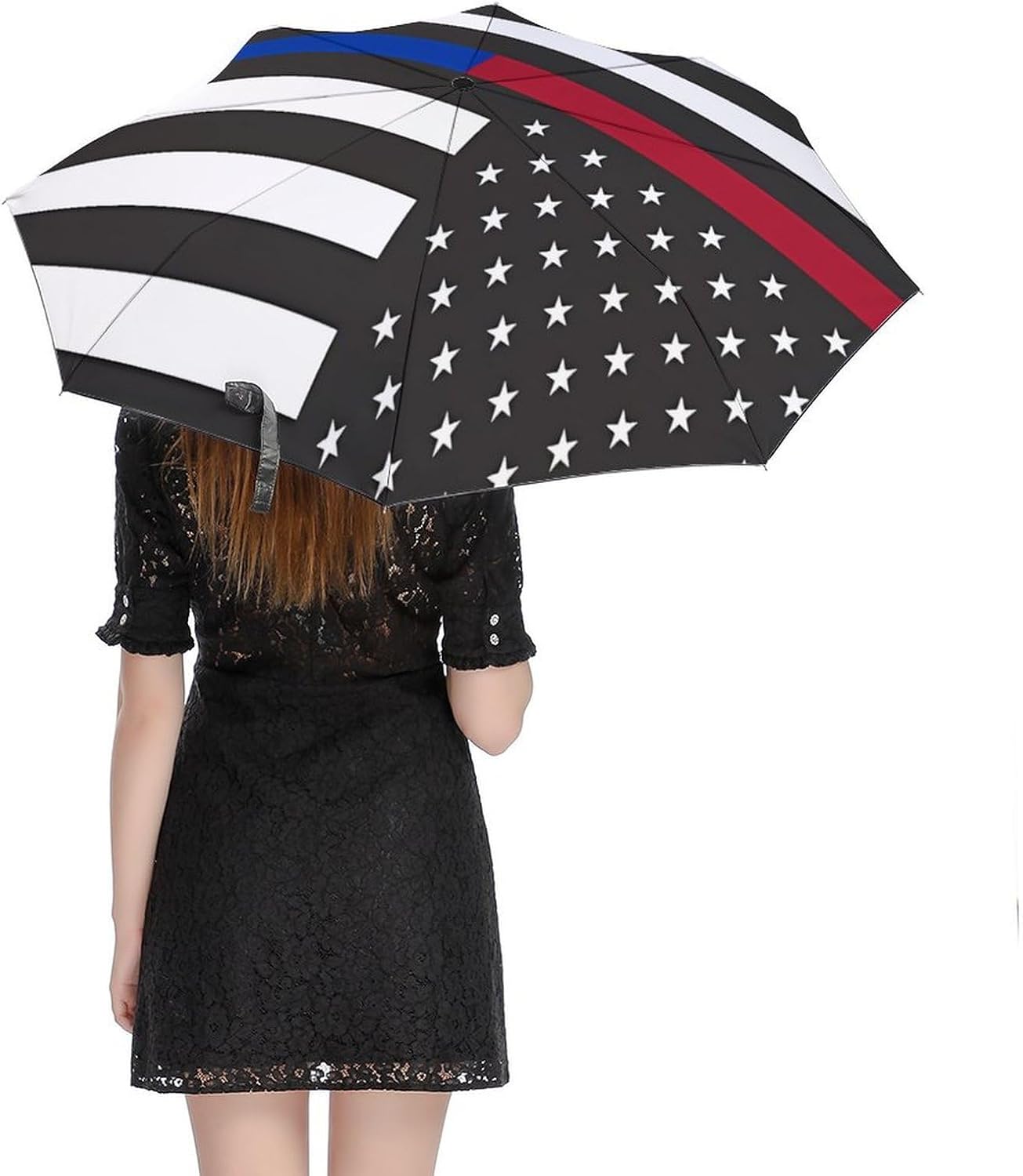 POLICE & FIRE U.S. Flag Portable Funny Umbrella For UV Rain Windproof Folding Umbrellas