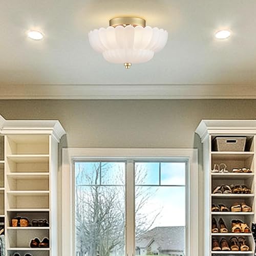 Miniatura 6 de HYDELITE Lámpara de techo dorada de montaje empotrado, moderna lámpara de techo semiempotrada Vinatge cerca del techo para baño, dormitorio,