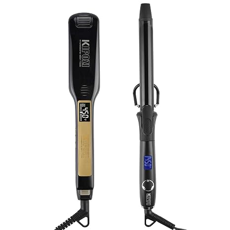 Amazon.com: KIPOZI alisador de cabello profesional de hierro plano de  titanio de 1.75 pulgadas y rizador de cabello de cerámica de 1 pulgada  (negro) : Belleza y Cuidado Personal