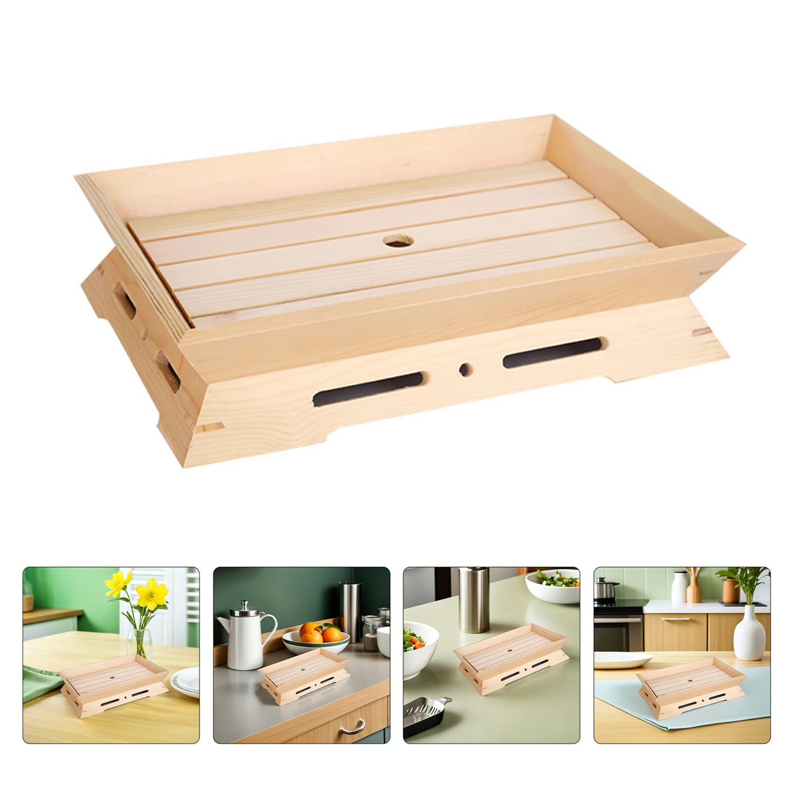 Plateau à Sushis Japonerie en Bois Blanc Naturel 2 Pièces 34X24X7 CM Glace Carbonique Intégré Assiettes de Service pour Sashimi Plat Apéritif Polyvalent pour Restaurant et Usage