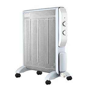 Radiador de mica Abrigo 2000W, 4 elementos en blanco/plata. Con 2 potencias, sistema antivuelco, luz indicadora y termostato ajustable, perfecto para crear ambientes cálidos y confortables.