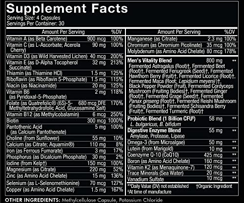 Codeage Men’s Daily Multivitamin Supplement, 25+ Vitamins & Minerals For Adults, Organic Whole Foods Vitamins For Men, Vitamin A, B Vitamins, Vitamin C, D, E, K, Probiotic, Zinc, Omega-3, 120 Capsules #TOP1