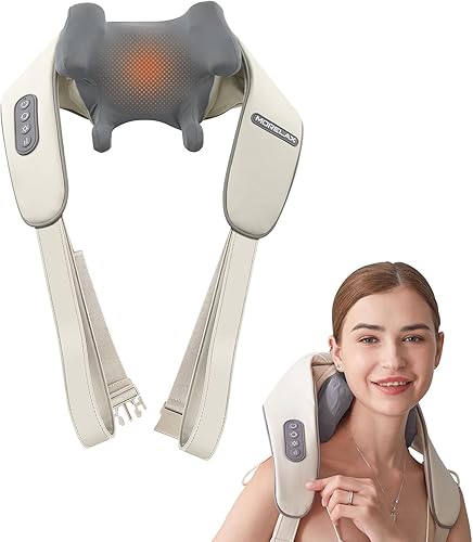Masajeador de hombros, masajeador de hombros y cuello con función de calefacción, masaje eléctrico de amasamiento 6D de tejido profundo, masajeador