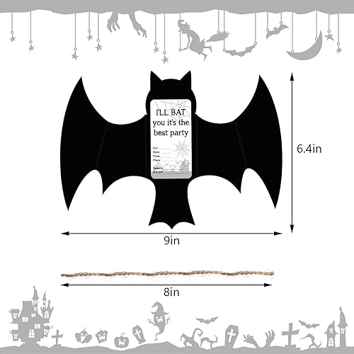 Miniatura 6 de Invitaciones de fiesta de superhéroes, 20 tarjetas de invitación de murciélagos negros en 3D para murciélago, baby shower, superhéroe, hombre,