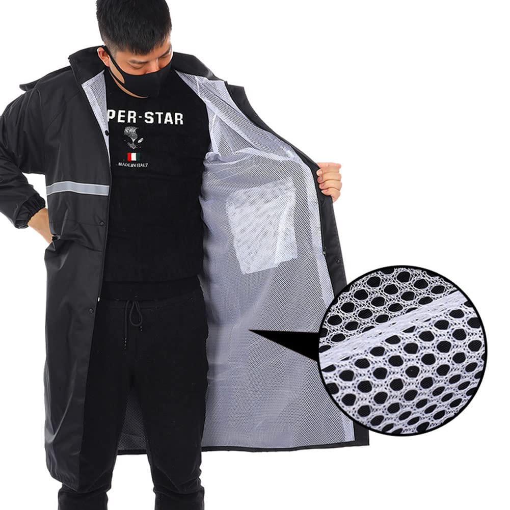Chubasquero Largo para Hombre Poncho de Lluvia Reutilizable Impermeable con Capucha Chaqueta para la Lluvia Abrigos de Lluvia Reflectantes para Acampar en la Lluvia Senderismo Pesca (Negro M)