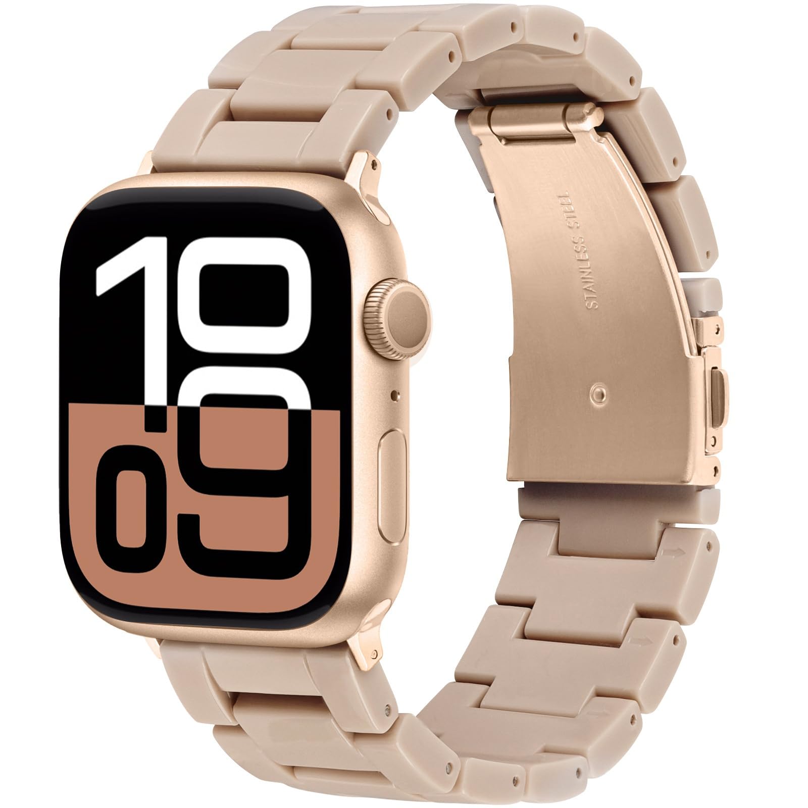 V-MORO Resin Band Compatible with Apple Watch Series 7/8/9/10/11 41/40/38/42mm, Women Fashion Strap for iWatch Series 6/5/4/3/2/1/SE, Lightweight Bracelet Wristband Replacement, Ivory White-Rose Gold — view 13