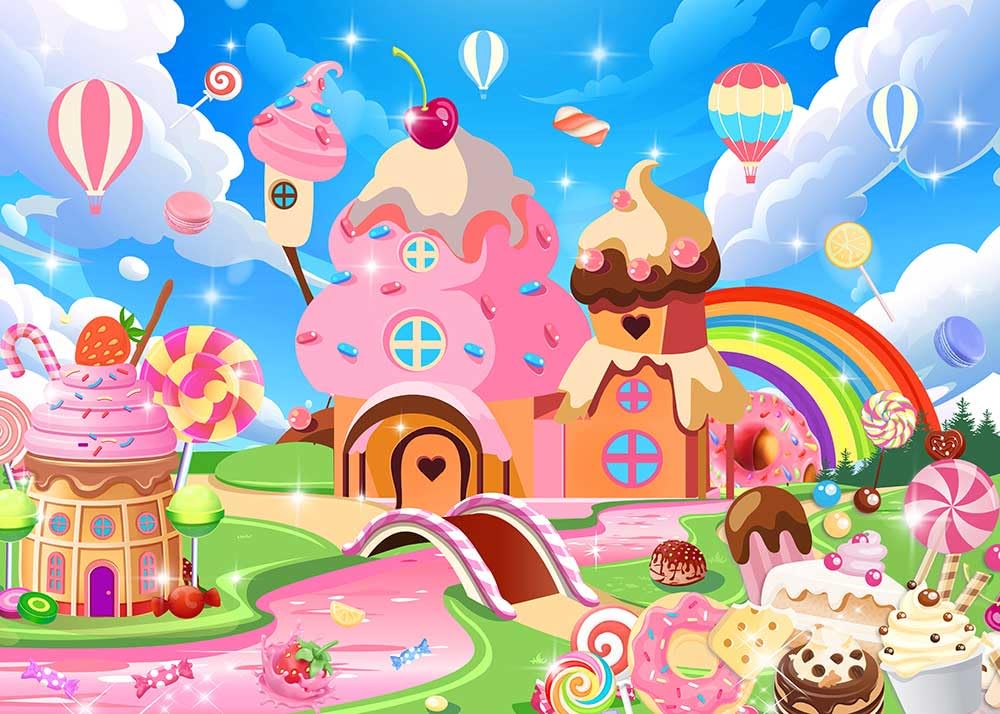 Mocsicka Sweet Candyland Backdrop Sweetest Candyland Theme Birthday Party Decoration for Girl Lollipop Doughnut Ice Cream Dessert Background Rainbow