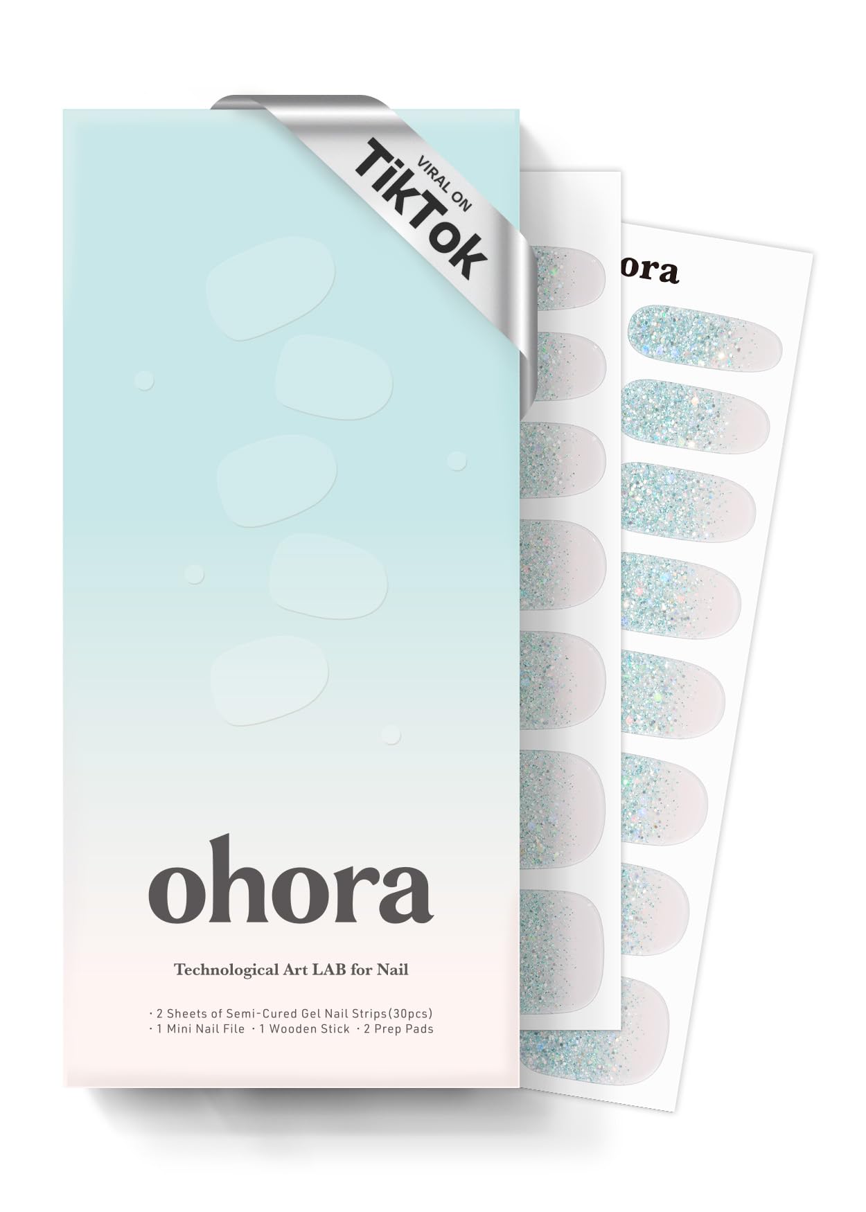ohora Semi Cured Gel Nail Strips (N Bubble Bomb) - Works with Any Lamps, Salon-Quality, Long Lasting, Easy to Apply & Remove - Includes 2 Prep Pads,