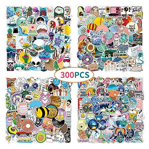 Mixed VSCO Stickers 300 Pack - Camping Cute Aesthetic Waterproof Small Stickers for Hydro Flask Water Bottles Laptop Skateboard Phone Case Notebook Vinyl Sticker Packs for boy Teen Adults (300 Pack)