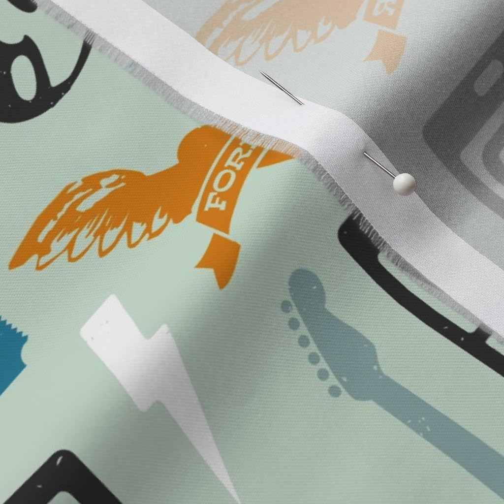 Spoonflower Fabric - Love Rock Roll Music Guitar Band Boys Printed on Organic Cotton Sateen Fabric by The Yard - Sewing Quilting Apparel Home Decor