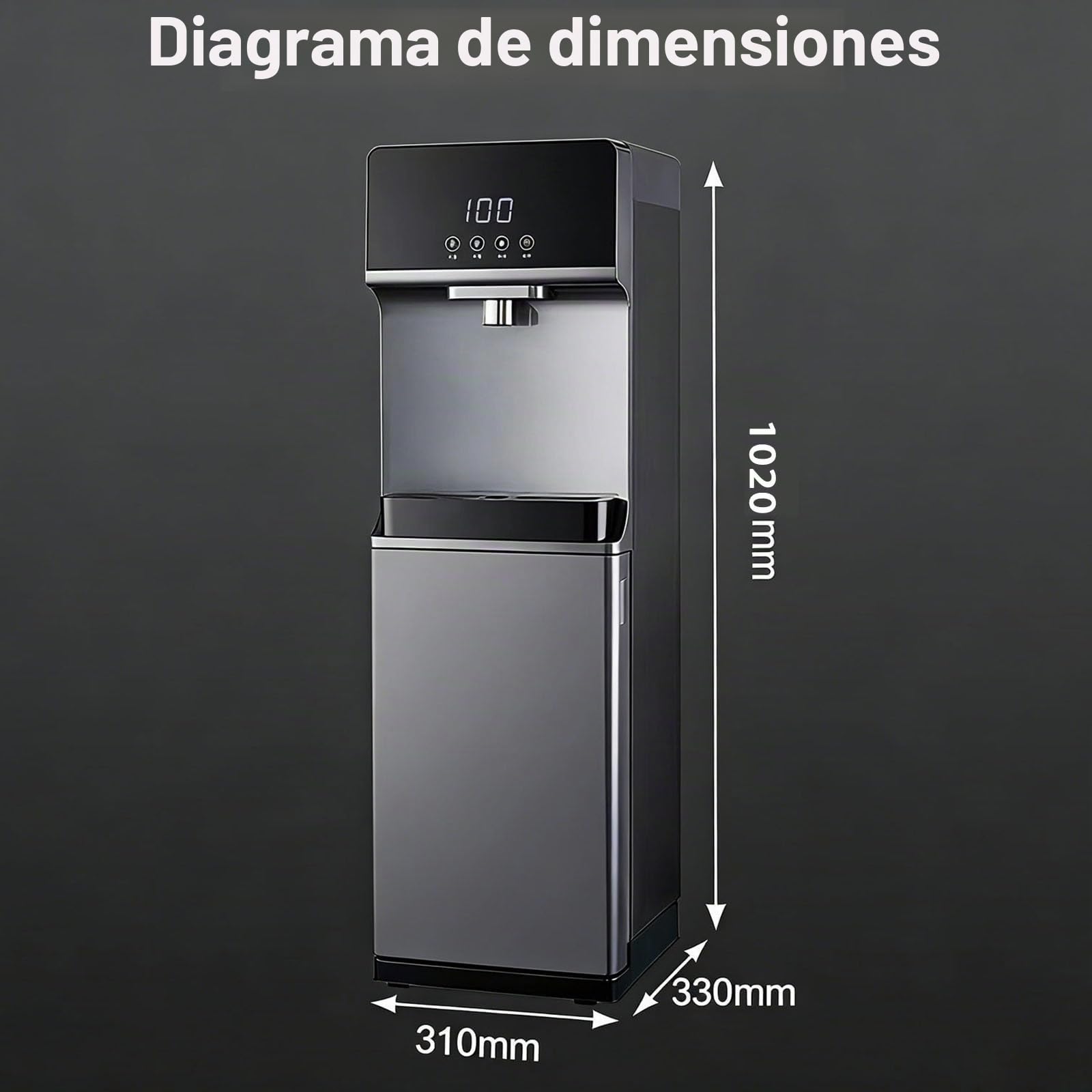 Dispensador De Agua De Pie con Pantalla Digital,Maquina De Agua Fria Y Caliente Montaje Inferior,5 Ajustes De Temperatura,Enfriador De Agua para Hogar, Gris