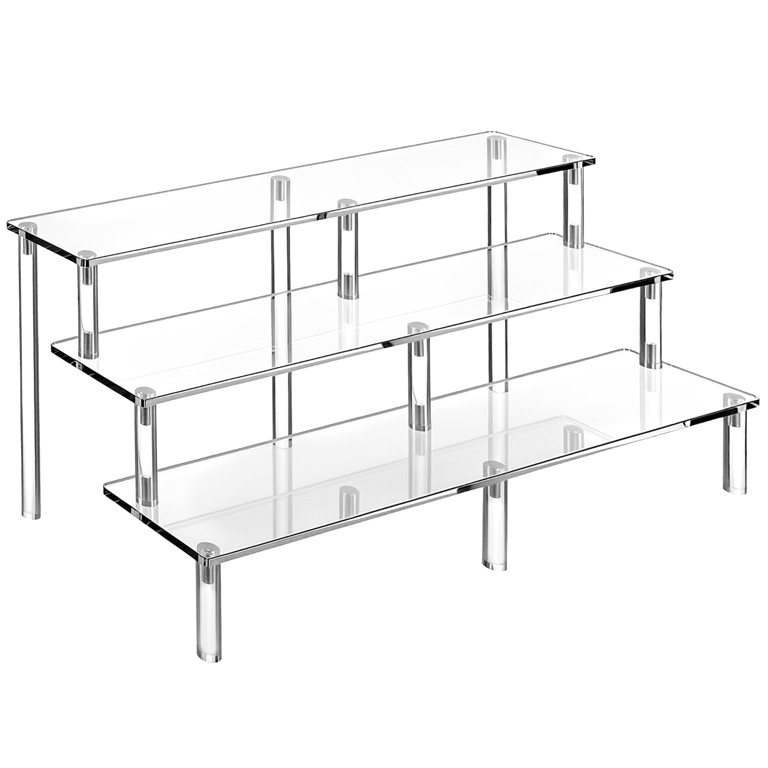 QWORK® Acrylic Riser Display Shelf, 3 Tier 40x21x14.5CM – Sturdy Multi-Pillar Stand for Cupcakes & Perfume – Clear Collectibles Organiser, Makeup & Cologne Riser