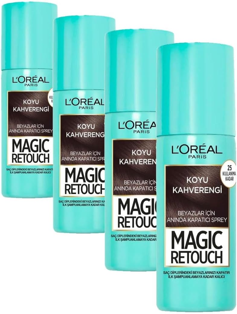 L'Oréal Paris Magic Retouch Beyaz Dipleri Kapatıcı Sprey - Koyu Kahverengi (75 ml) (4 paketi)