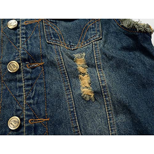 Nasky Men's Fit Retro Ripped Denim Vest Sleeveless Lapel Jean Vest Jacket Waistcoat Top(X-Large,Dark Blue) #TOP4