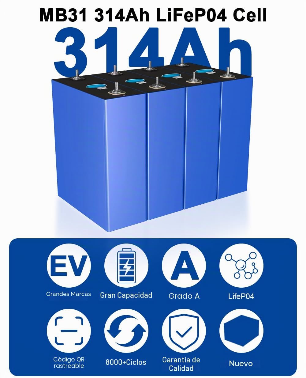 Batería de litio EVE LiFePO4 de 3,2 V, 300 Ah, 300 Ah, 310 Ah, batería de litio de hierro, fosfato, ciclo profundo, fuente de alimentación para autocaravanas, barcos, carritos de golf, motor, SAI,