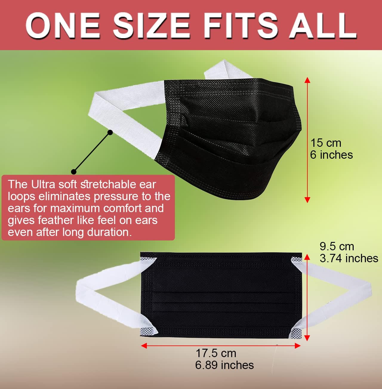 Disposable Face Masks 3 Ply With Ultra Soft Ear Loops - Beautifully Printed Single Use Breathable Protection Masks (100 Count (Pack of 1), Black)