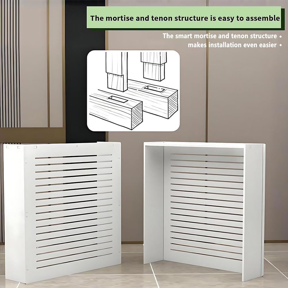 Radiator Cover with Shelf, White Wooden Cabinet with Louvered Grill, Modern Heater Cover to Hide Unsightly Radiators for Living Room,White,32”Lx10“Wx32”H