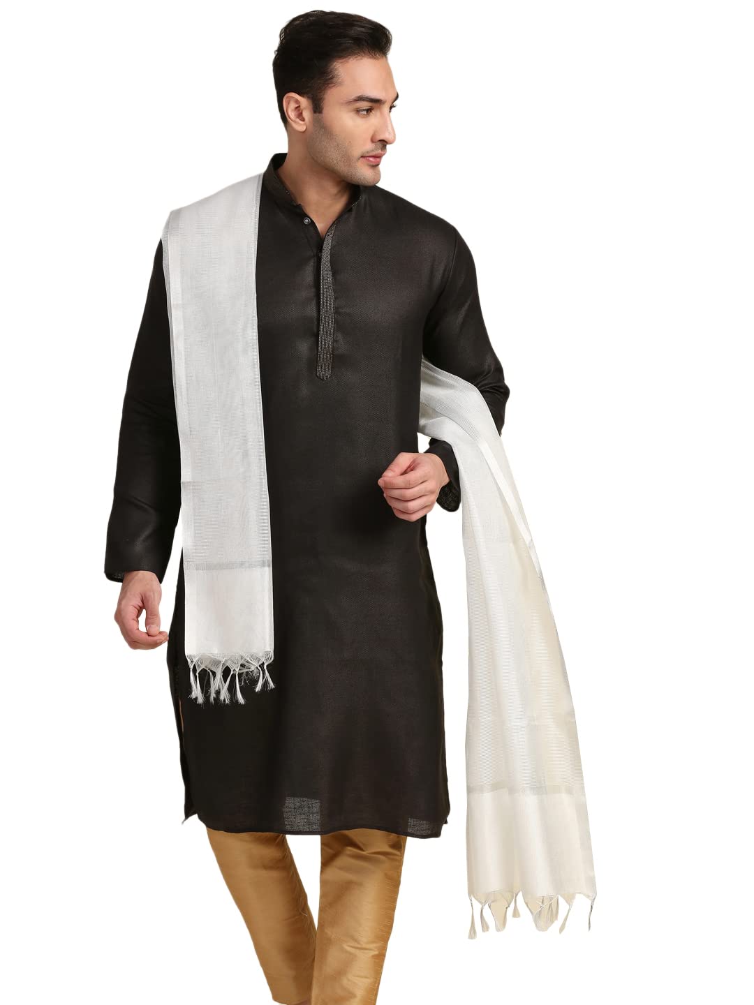 Men's Silver Silk Casual Style Dupatta Free White Free Size