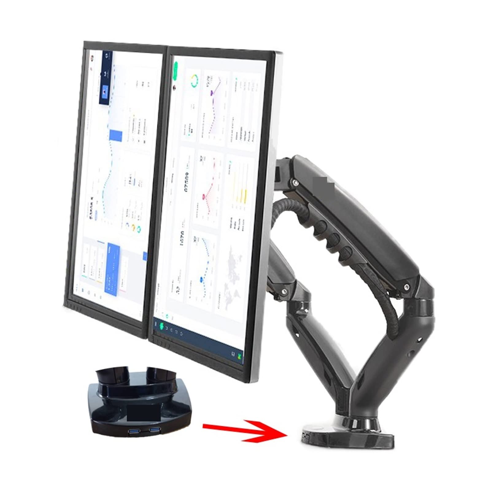 Aioneer Screen Stand, Nb F160 Dual Monitor Holder Full Motion Dual Arm Monitor Support 17-30 Inch Monitor Mount Bracket Load 2-9 Kgs Each-With 2xUSB3.0-1