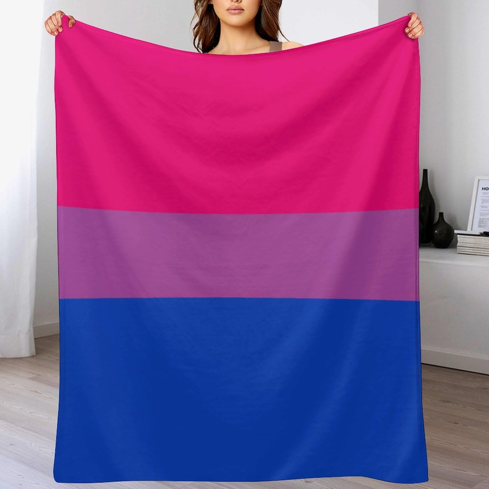 Melbrakin Color783 Bisexual Pride Flag Stripes Soft Flannel Travel Blanket, Living Room Home Sofa Decoration Blanket, Dormitory Office Nap Blanket