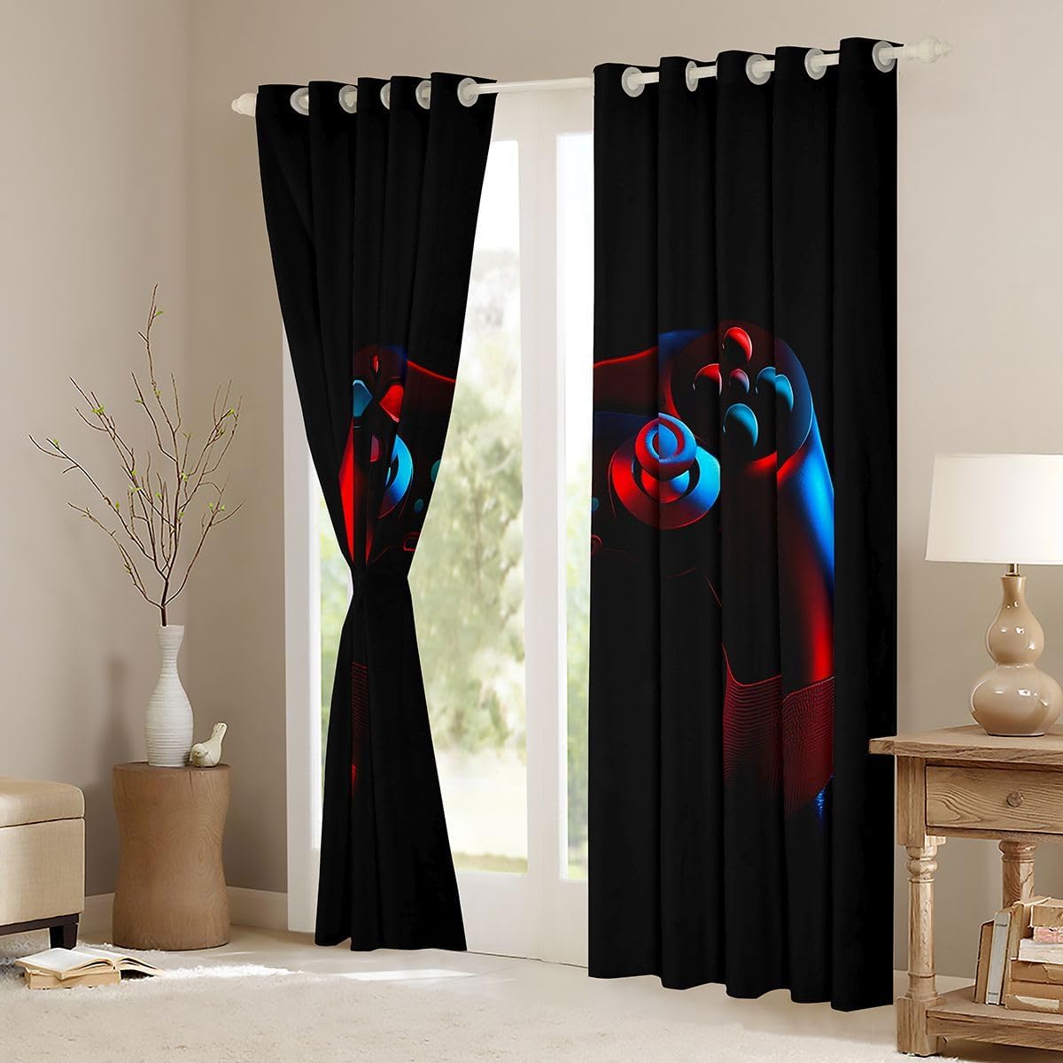 Feelyou Gaming Curtains for Boys Bedroom Kids Gamer Room Decor Curtain 52W x 63L Inches Teens Black and Red Video Game Controller Window Treatments Drapes with Grommets 2 Panels Set image 3