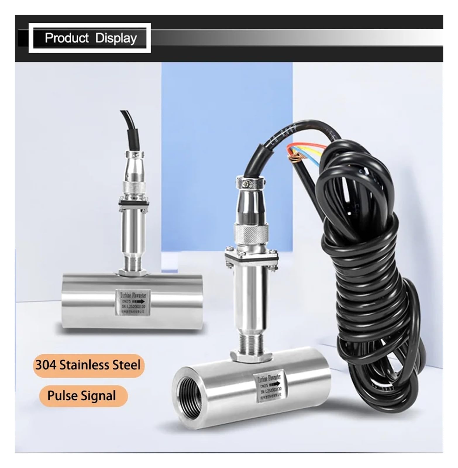 Medidor de caudal de fluido electromagnético con sensor de caudal de turbina, conexión de rosca interna, acero inoxidable 304 Garantizar la estabilidad(DN32)