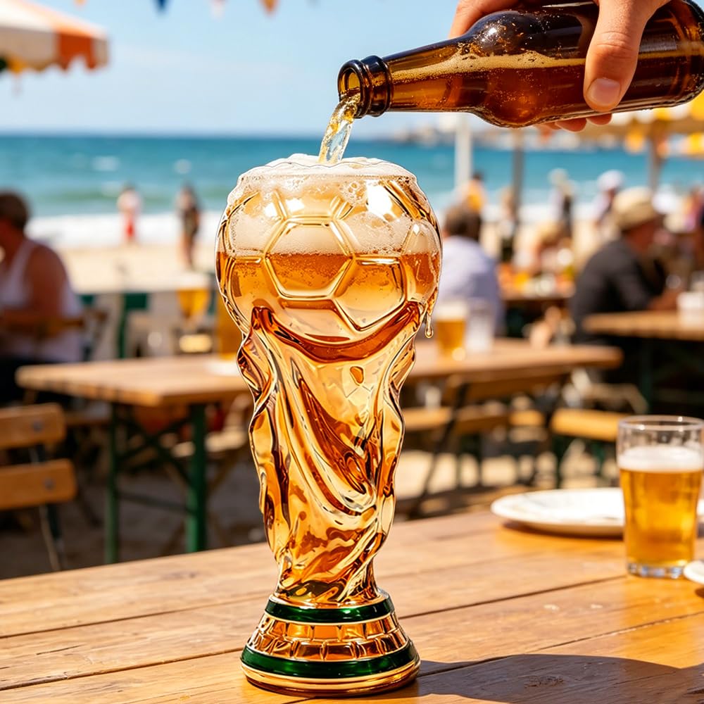 2 sztuki WM Copa ölglas, 500 ml ölsejdel szklanka z uchwytem w kształcie wachlarza, szklanka do piwa, duża szklanka do piwa na imprezę piłkarską, szklana szklanka w kształcie trofeum do piwa