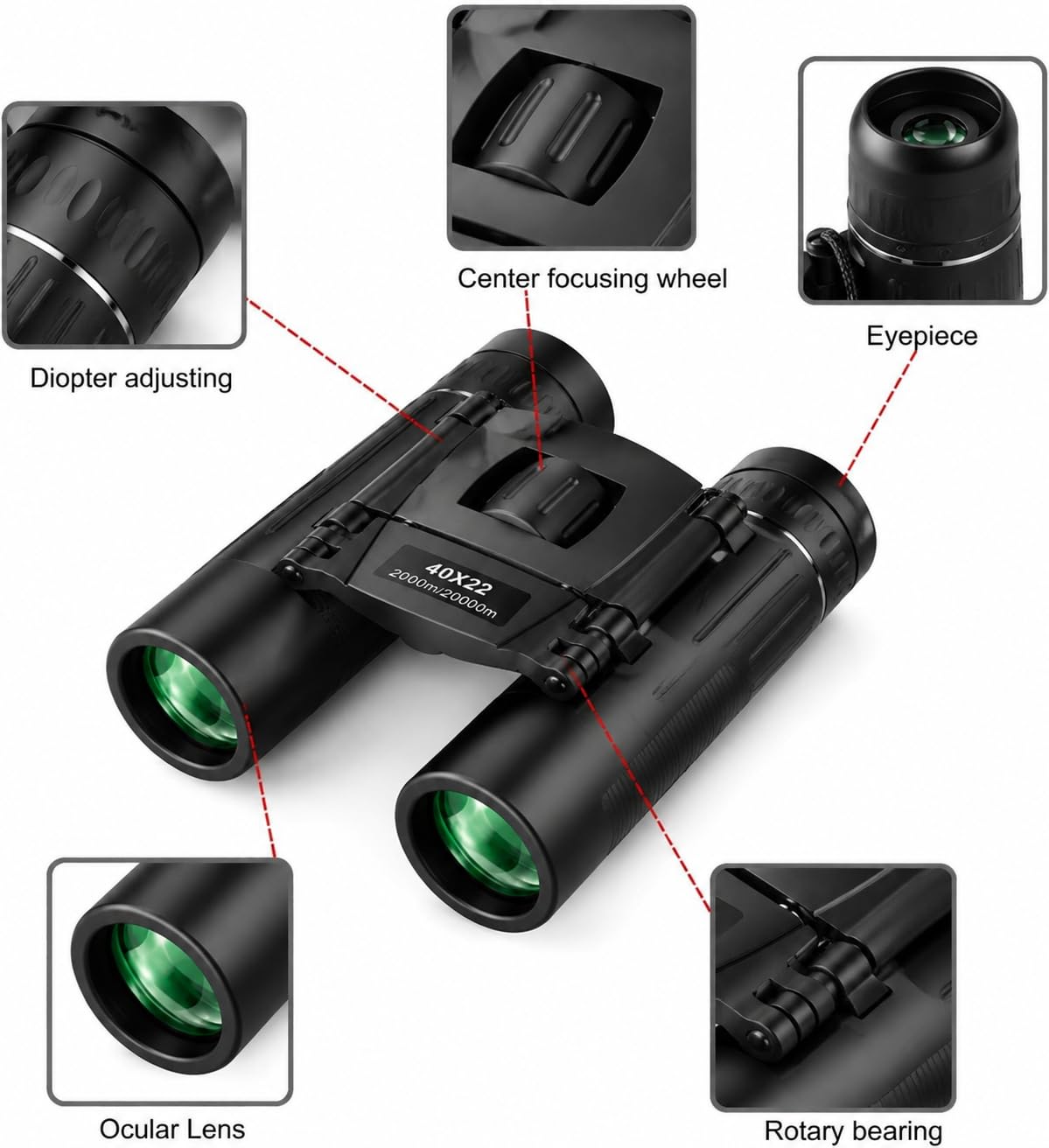 Articoli da Regalo Camping 40x22 HD Binocolo Potente 2000M Long Range Che Piega Il Mini BaK4 FMC Ottica per Gli Sport Outdoor di Viaggio per i Bambini