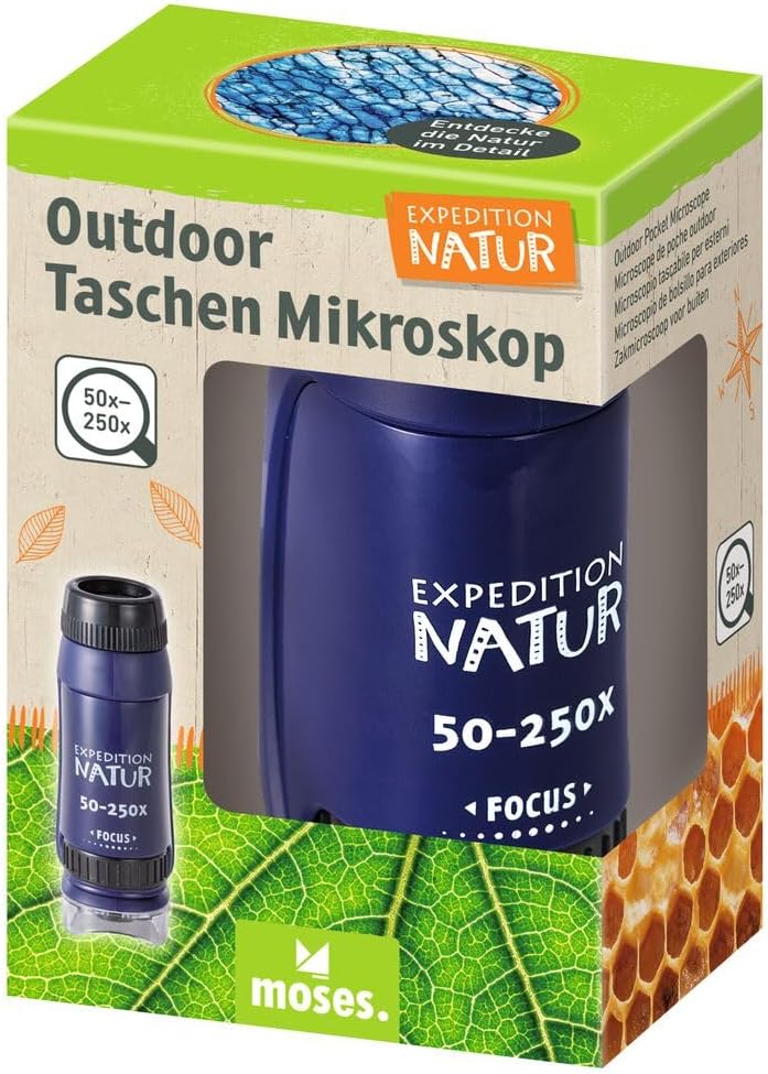 moses. Expedition Natur Outdoor-Taschen-Mikroskop - tragbares Mikroskop für Kinder mit 50-250x Vergrößerung, LED-Licht, Kompakt und Leicht, Perfekt für Outdoor-Entdeckungen