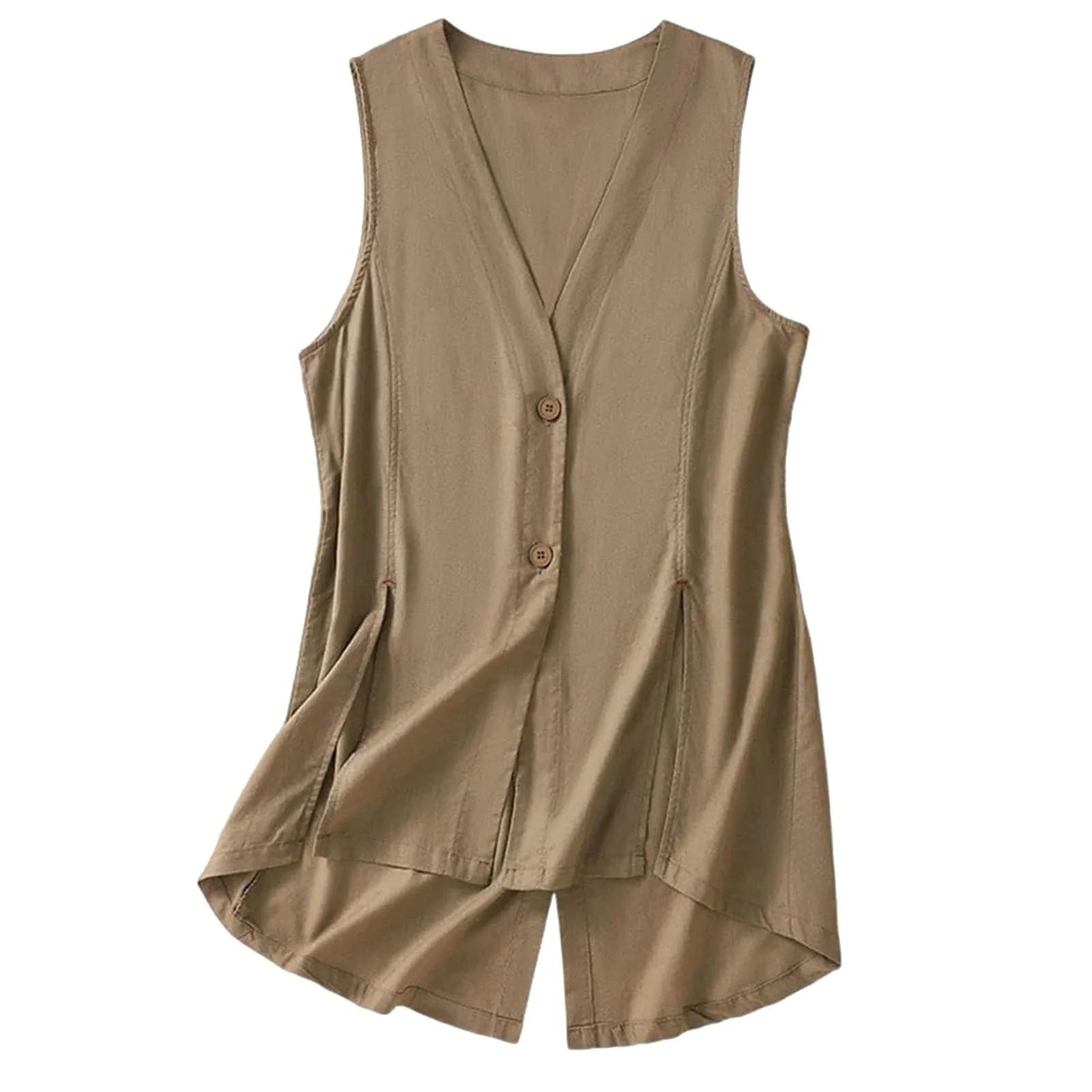 OFFSUM Canotta Estiva Da Donna - Gilet Monopetto Alla Moda Con Scollo A V Vestibilità Ampia In Cotone E Lino Estivo Tinta Unita Senza Maniche Taglia Grande Stile Streetwear