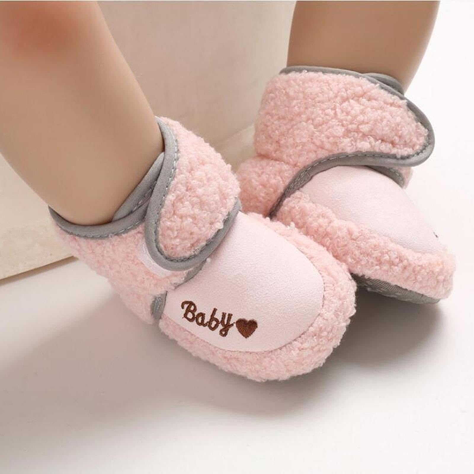 SNAPPSY Newborn Baby Booties Warm Soft Sole Winter House Slipper for Baby Boys Girls Pink 13cm-image-15