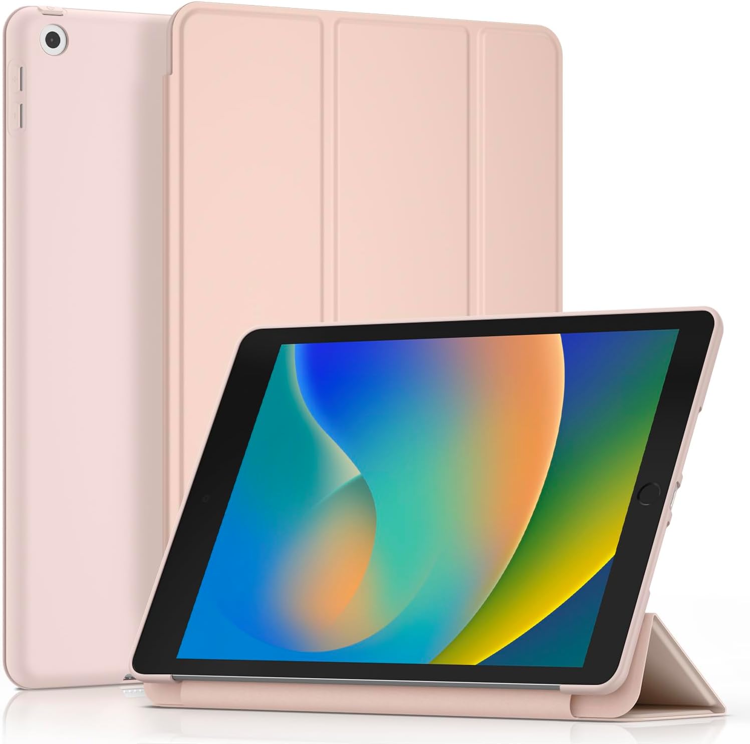 VANCLE PU Case for iPad 9/8/7 (10.2-Inch, 2021/2020/2019 Model, 9th/8th/7th Generation) ，Slim Stand Hard Back Shell Protective Smart Cover Case for 10.2 Inch iPad 9/8/7 (Light Pink)