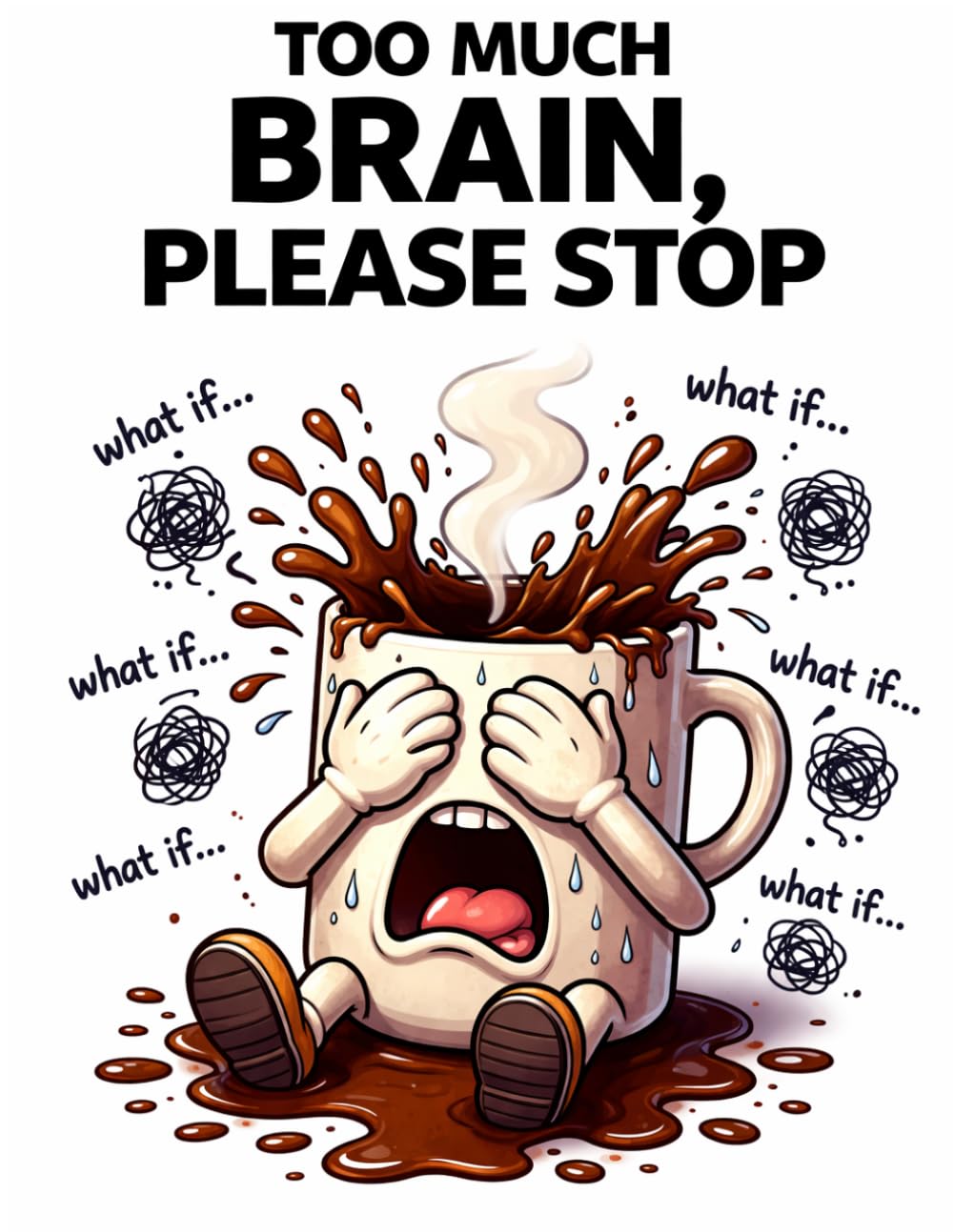 Too Much Brain, Please Stop: Funny Overthinking & Anxiety Adult Coloring Book (TOO MUCH: A Funny Overthinking Coloring Book for Adults)