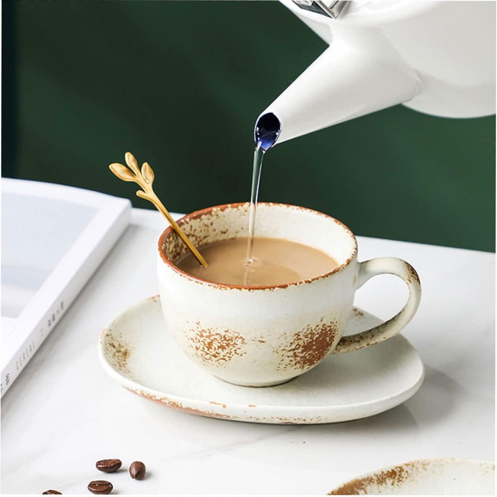 Taza de té 1 Juego de Taza de café, Taza de Leche Mocha, Juego de Platos de cerámica de Estilo Europeo con Mango y platillo Adecuado para cafeterías, restaurantes y hoteles Taza de café