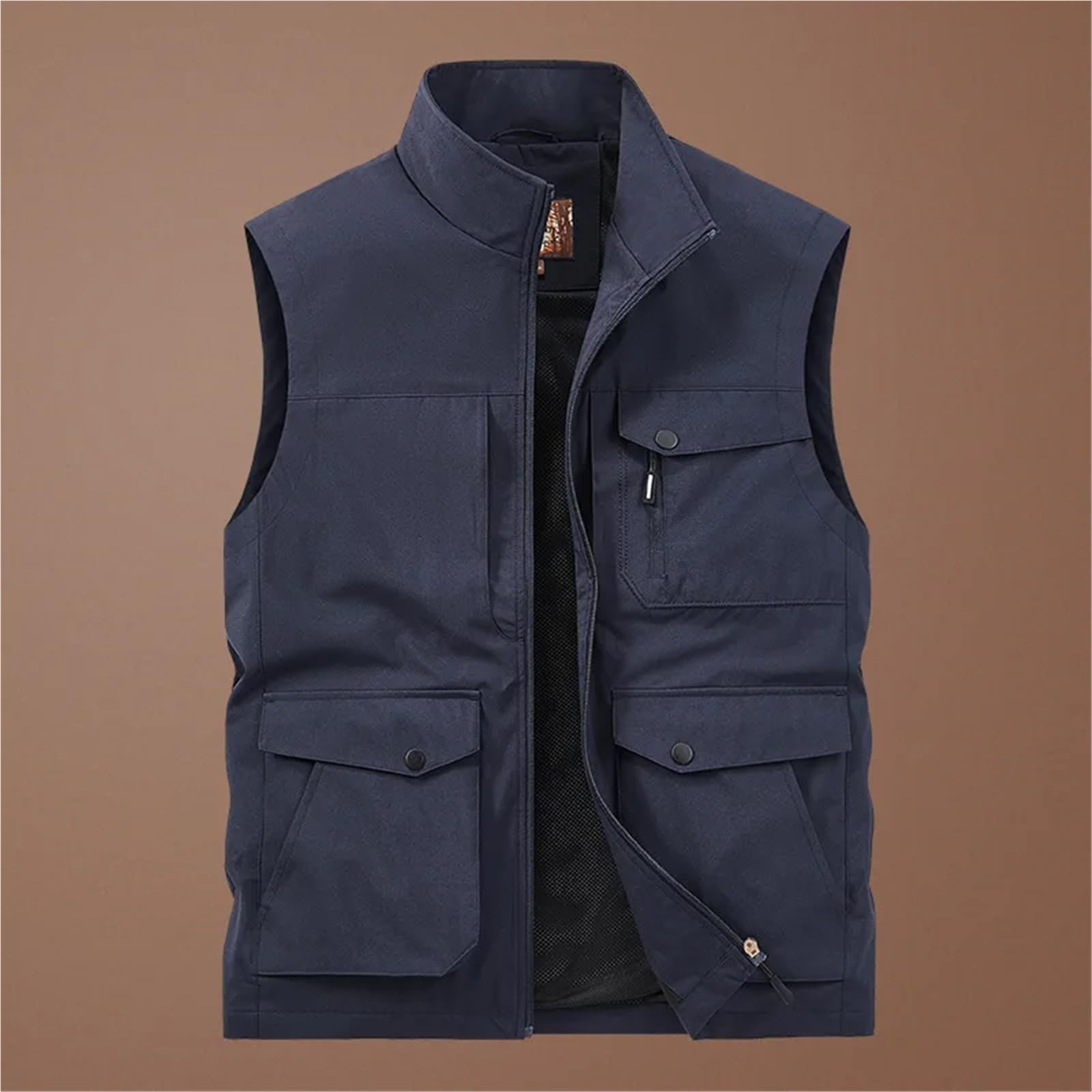 Gilet de pêche grande taille pour hommes, gilets de pêche, vestes de chasse pour hommes, veste sans manches, veste d'extérieur multi-poches pour photographie gilet (bleu foncé, 5XL)