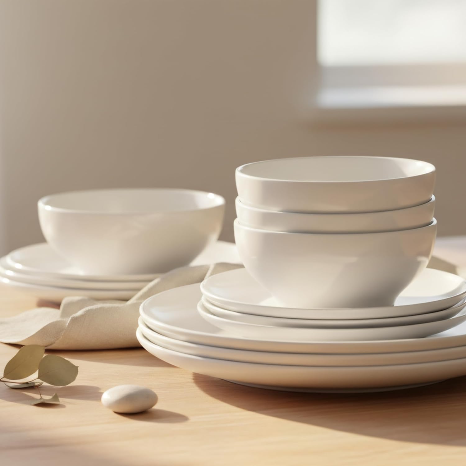 12-Piece Dinnerware Set for 4, White Porcelain Plates and Bowls, Chip Resistant Dishwasher Microwave Safe
