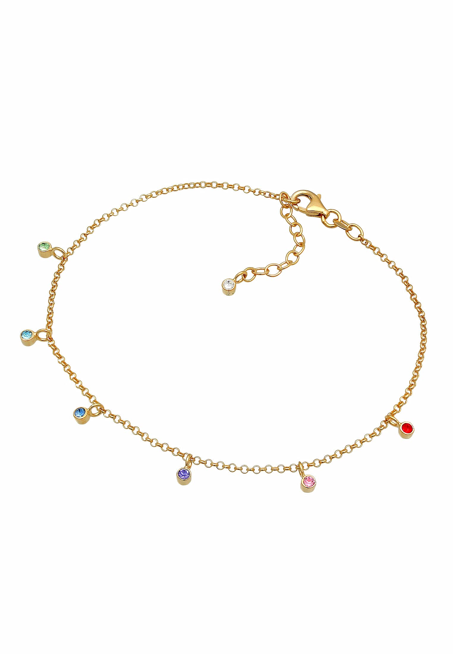 Elli Fußschmuck Damen Fußkettchen Bunt Geo Strand mit Kristalle | 925 Sterling Silber vergoldet
