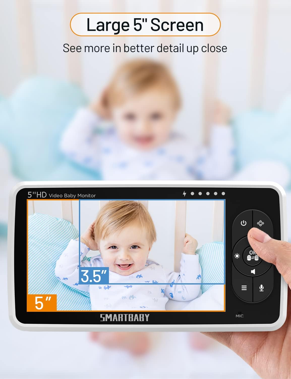UKSUP Baby Monitor - 720P 5" HD Display Video Baby Monitor with Camera and Audio,Auto Noise Cancellation, 4X Pan-Tilt Zoom ，4000mah Battery,Night Vision, Temperature Display, Lullabies, 960ft Range : Baby