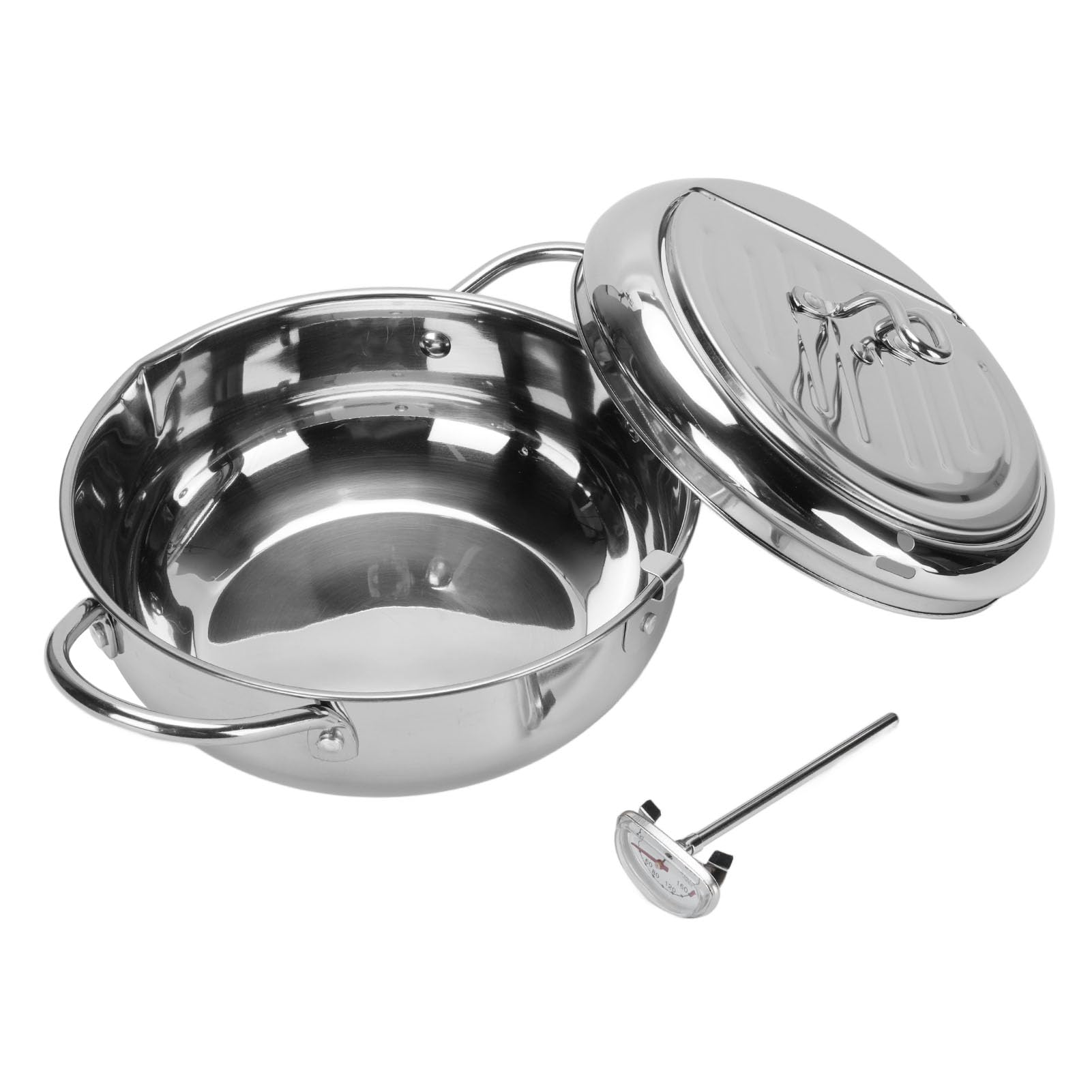 Aramox Stainless Steel Deep Fryer Pot with Adjustable Temperature Control for Frying Chicken and Fish (24CM)