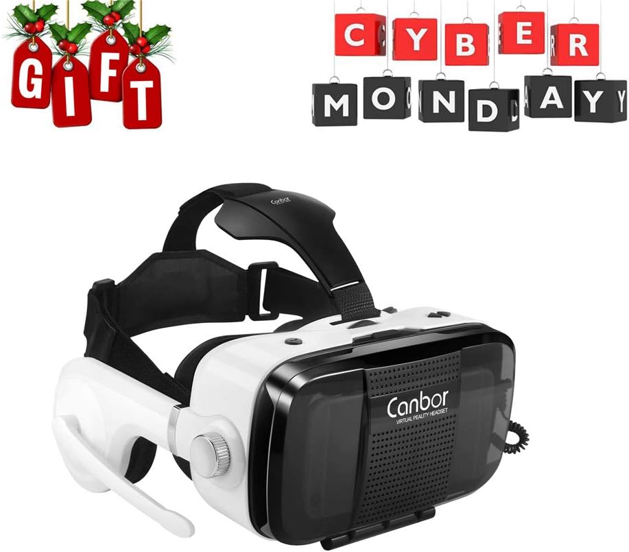 Canbor Virtual Reality Headset, VR Headset VR Goggles with Stereo Headphones VR Glasses for 3D Movies and Games Compatible with 4.7-6.2 Inches Apple iPhone, More Smartphones