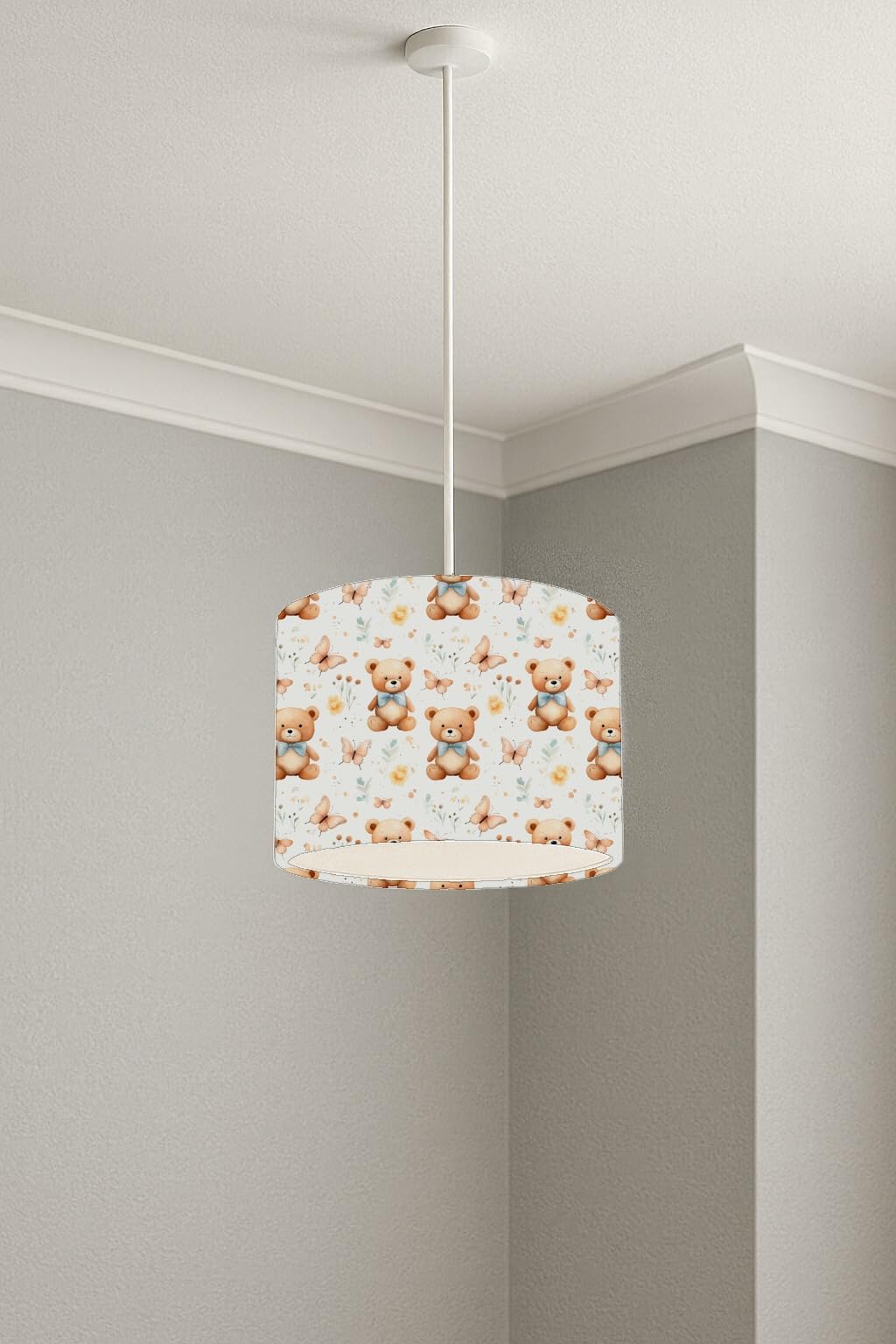Teddy Bears and Butterflies lightshade – 20 x 18.5cm Ceiling Drum Shade | E33BB8