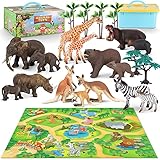 Animal Toy for Toddlers Zoo Animals Figures Play Set with Activity Play Mat and Trees, Realistic...