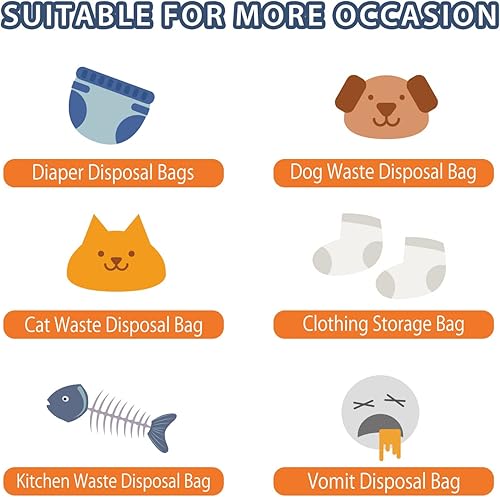 Miniatura 6 de Bolsas de pañales desechables con sellado de olores, tamaño XS, 300 unidades, bolsas de basura perfumadas para pañales de gran capacidad o bolsas de