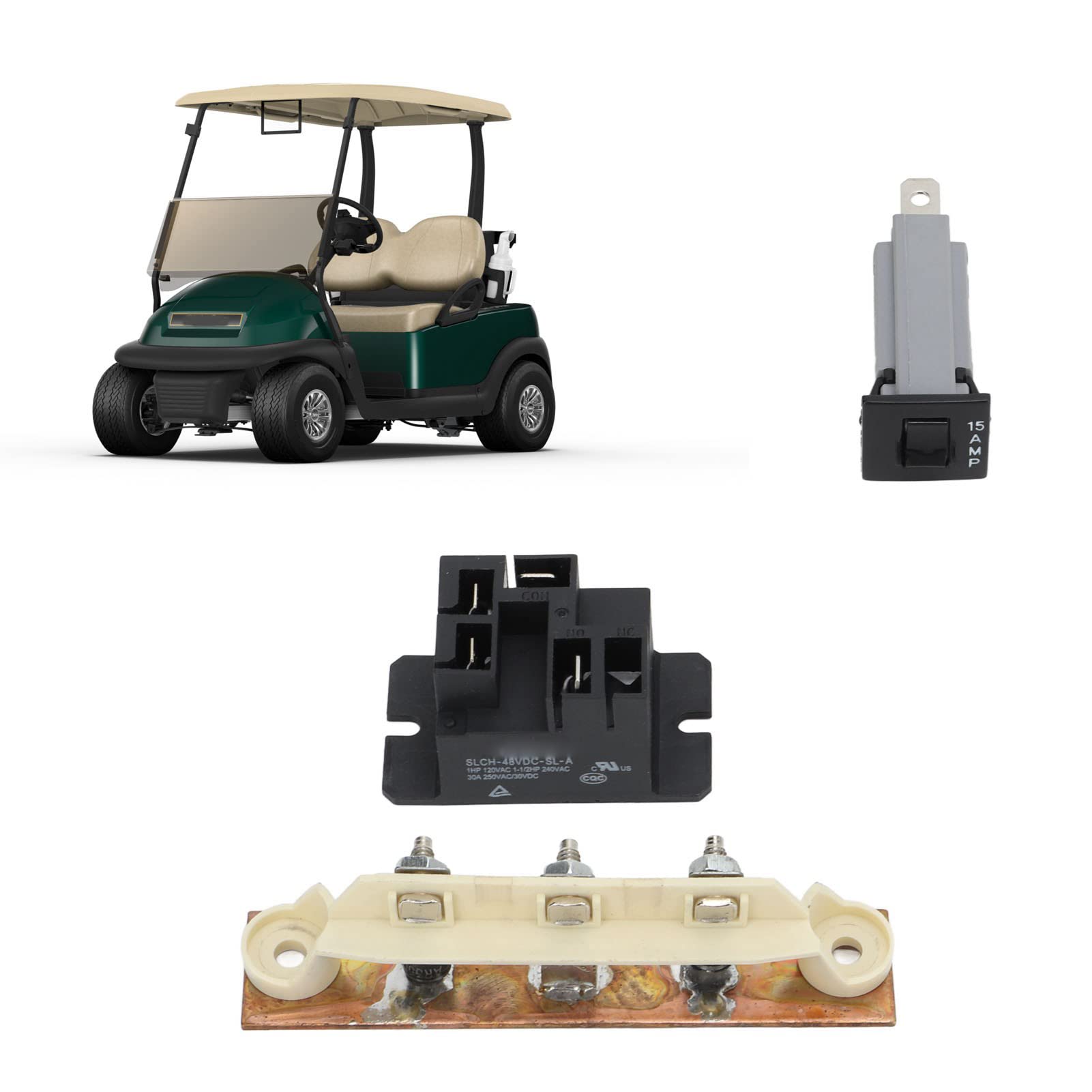 Club Car Battery Repair Kit For PowerDrive 48V - 10-Piece Set With Relay, Circuit Breaker & Diodes