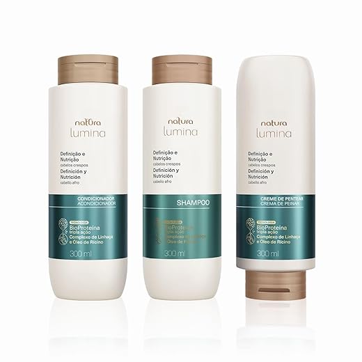 Lumina Definição e Nutrição Cabelos Crespos, Kit Shampoo, Condicionador e Creme de Pentear