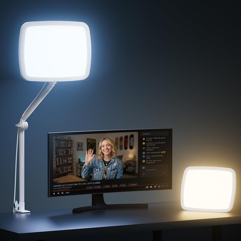 Luz de tecla suave de 14 pulgadas, luz de anillo de escritorio regulable con abrazadera, 2700K-6500K/CRI97+/brazo flexible/control remoto 2.4G, luz de transmisión para podcast/oficina en casa/YouTube/TikTok/maquillaje/videollamadas